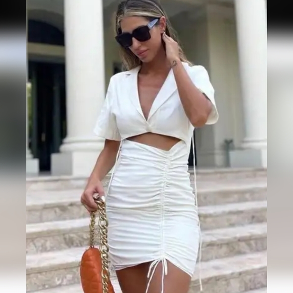 NWT Zara Oyster Cutout Linen Blend Dress, Size L - Picture 2 of 11